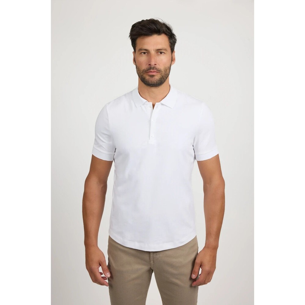 MONFRERE Polo Shirt Mens Medium White Slim Fit Fitted Short Sleeve PIERCE $120